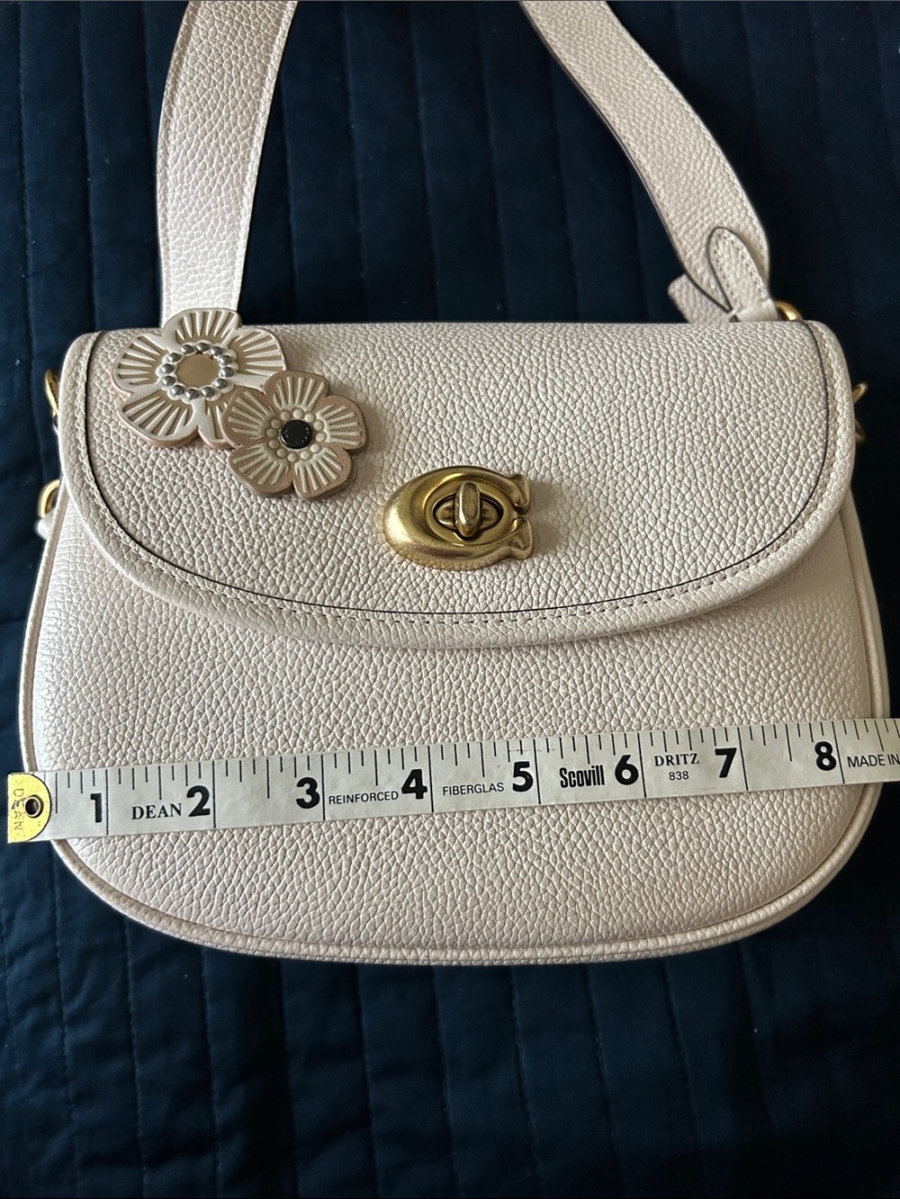 Coach Chalk Pebbled Leather Floral Appliqué Crossbody Bag with Gold Hardware - Picture 10 of 11